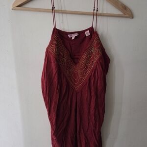 Red Embroidered V-Neck Spaghetti Top